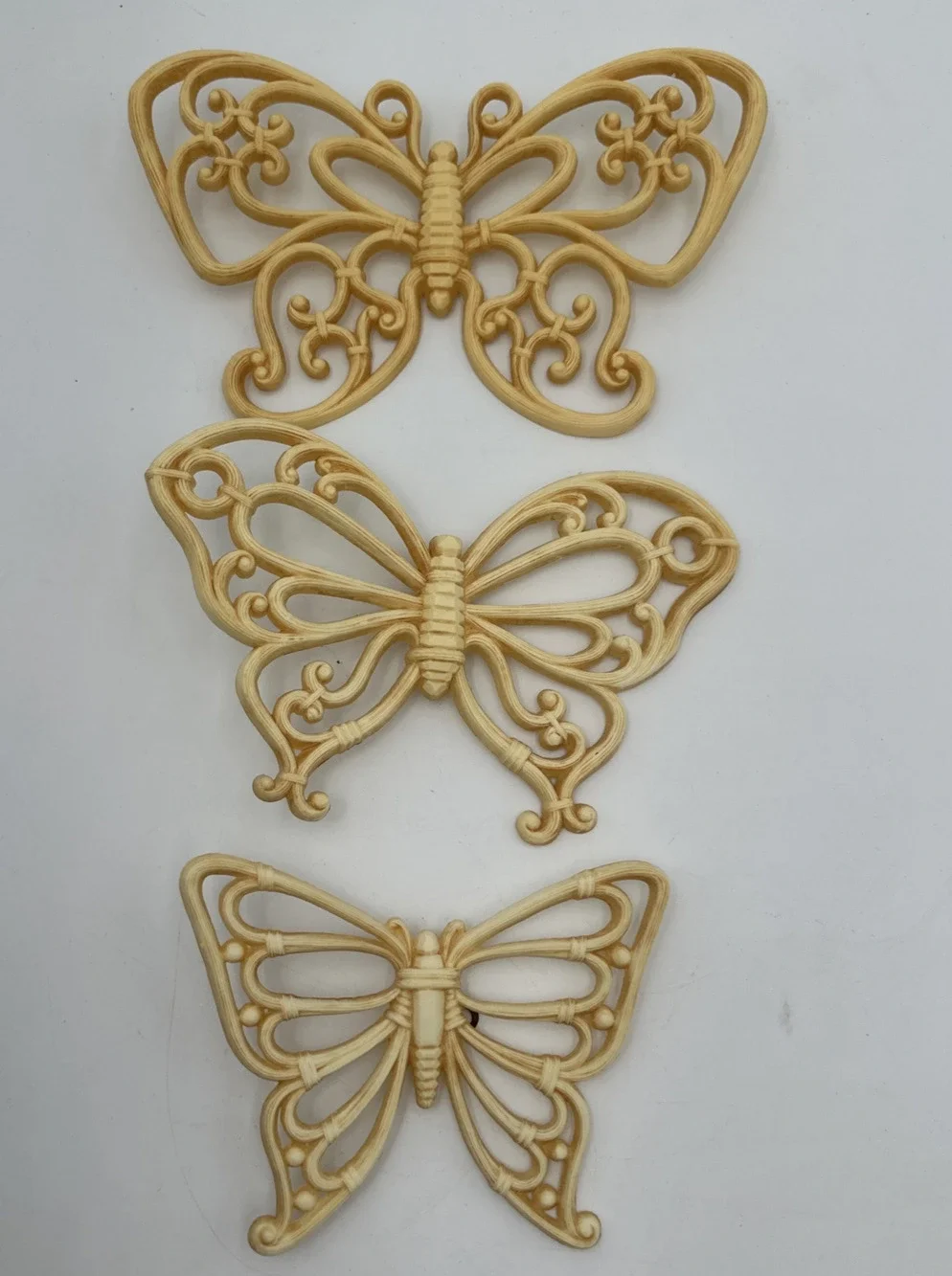 3 Vtg Syroco Beige Butterfly Wall Decor Retro Boho